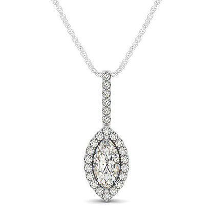 Dije de halo con diamante talla marquesa en oro blanco de 14k (2/3 cttw)