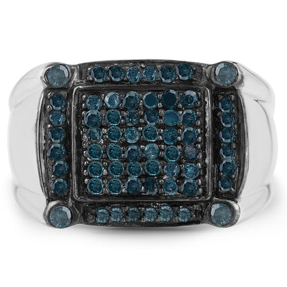 Anillo de plata de ley .925 con diamante azul auténtico de 0,81 quilates