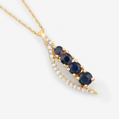 Colgante de oro amarillo de 14 quilates con zafiro azul auténtico de 0,40 quilates y diamante blanco