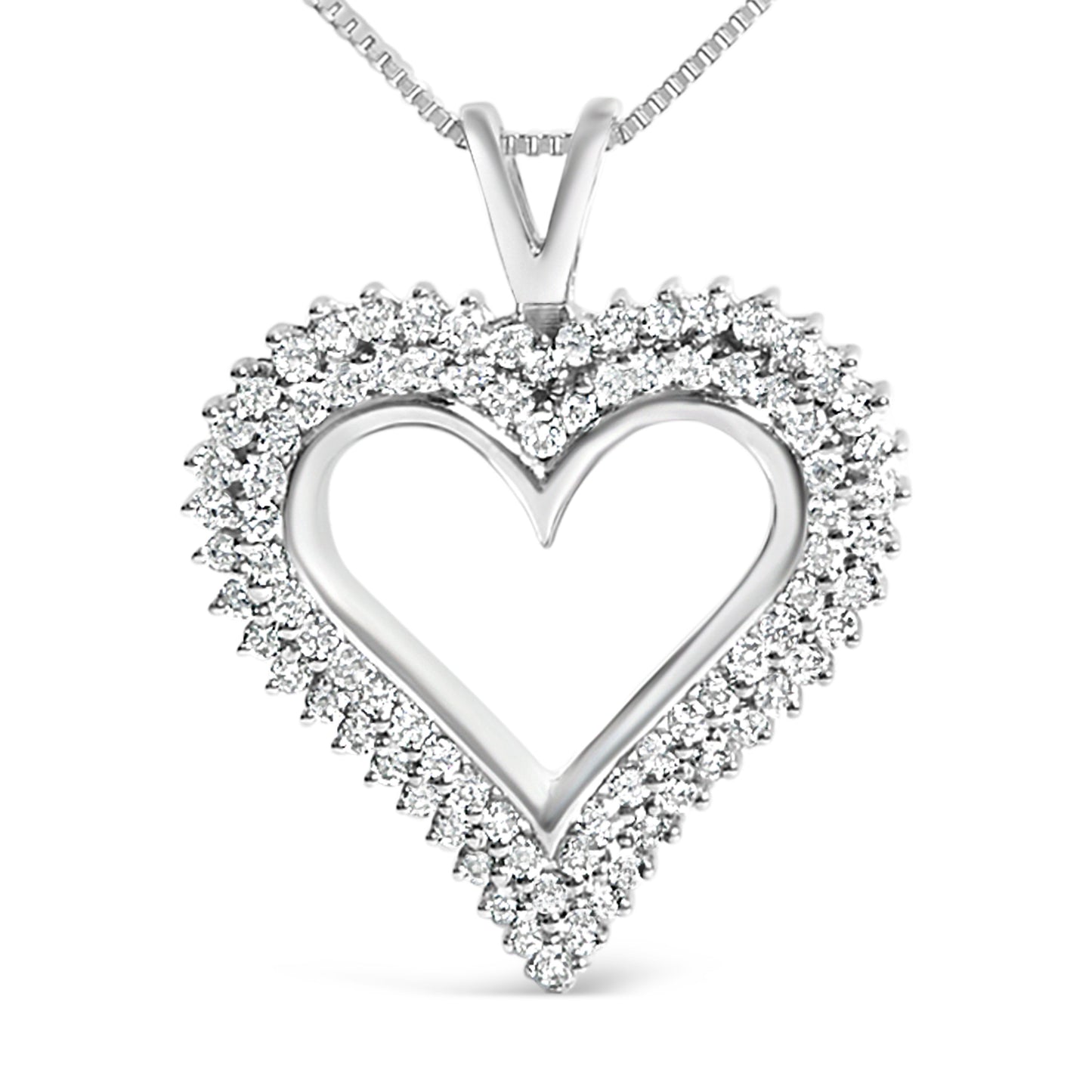 Collar con Colgante de Corazón Abierto de Diamante Cultivado en Laboratorio de Plata de Ley .925 de 1.00 Cttw (Color F-G, Claridad VS1-VS2) - 18 Pulgadas