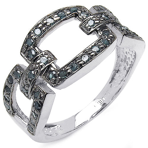 Anillo de Plata de Ley .925 con Diamante Azul Genuino de 0.36 Quilates