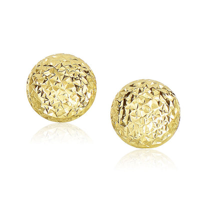 Pendientes Redondos Hinchados de Oro Amarillo de 14k con Tallado de Diamantes