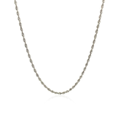 Cadena de cuerda maciza de oro blanco de 10k con corte de diamante de 1.5mm