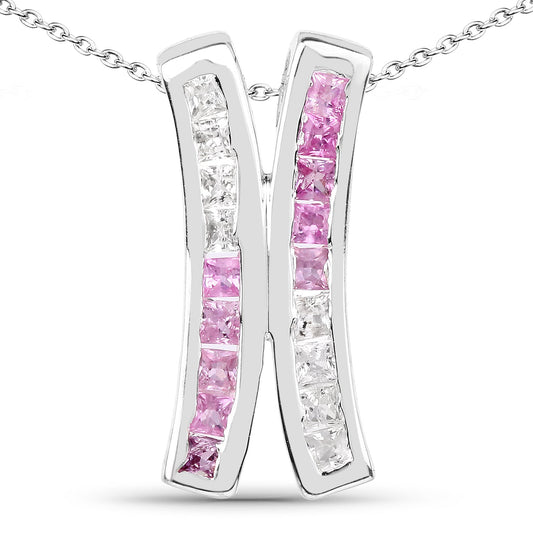 Colgante de plata de ley .925 con zafiro rosa genuino de 1.08 quilates y zafiro blanco