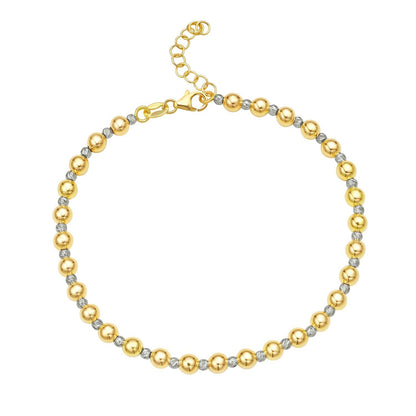 Pulsera de oro de dos tonos pulido de 14k con abalorios facetados (4.00 mm)