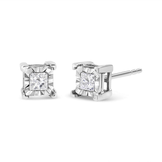 Aretes de oro blanco de 18 quilates, engaste de diamantes solitarios de corte princesa de 0,50 quilates (color H-I, claridad SI2-I1)