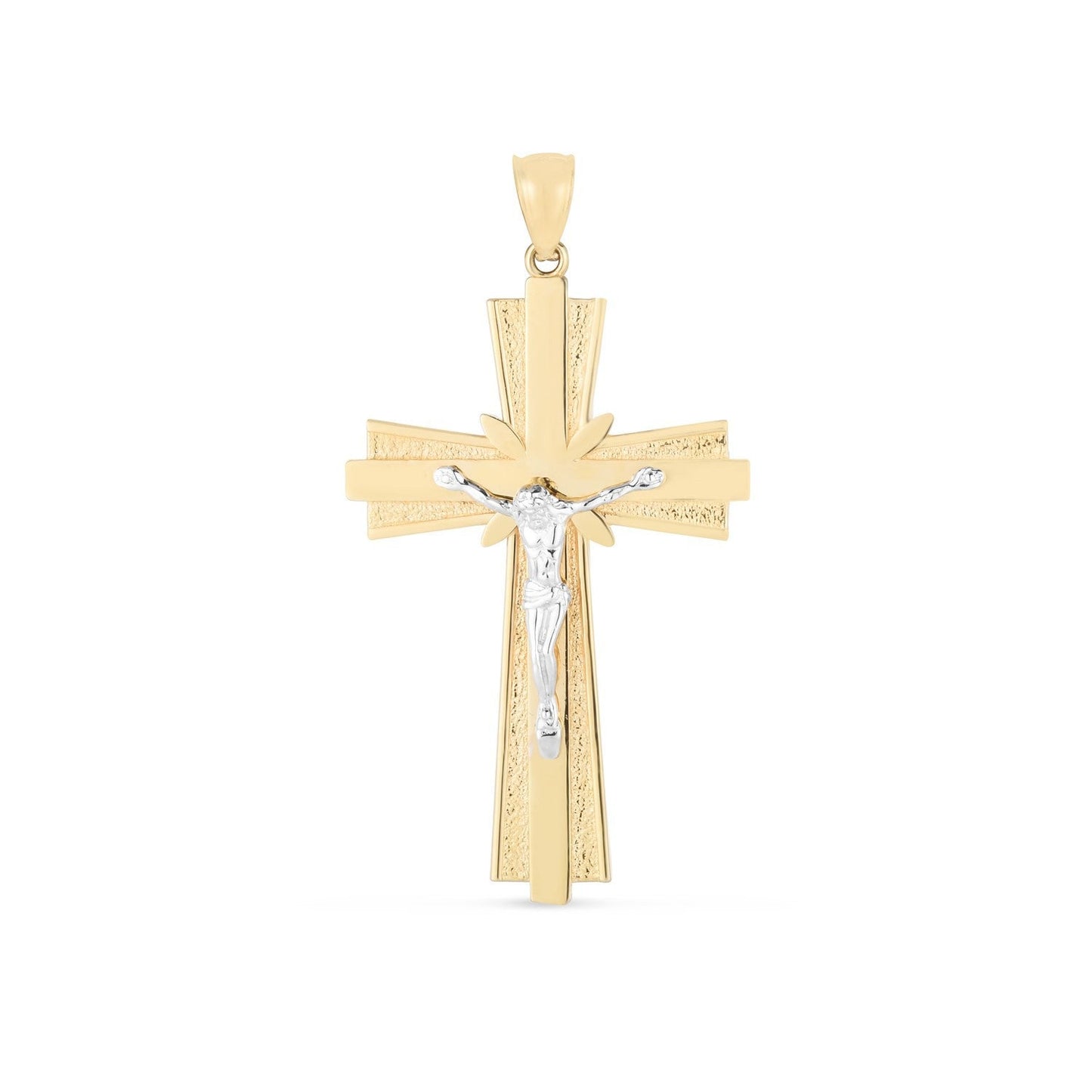 Colgante de cruz de oro de dos tonos de 14k con acabado pulido brillante y corte de diamante