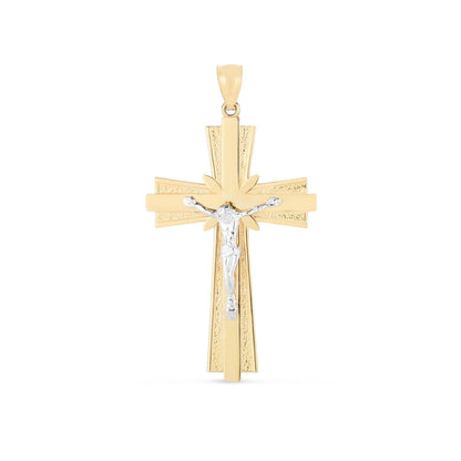 Colgante de cruz de oro de dos tonos de 14k con acabado pulido brillante y corte de diamante