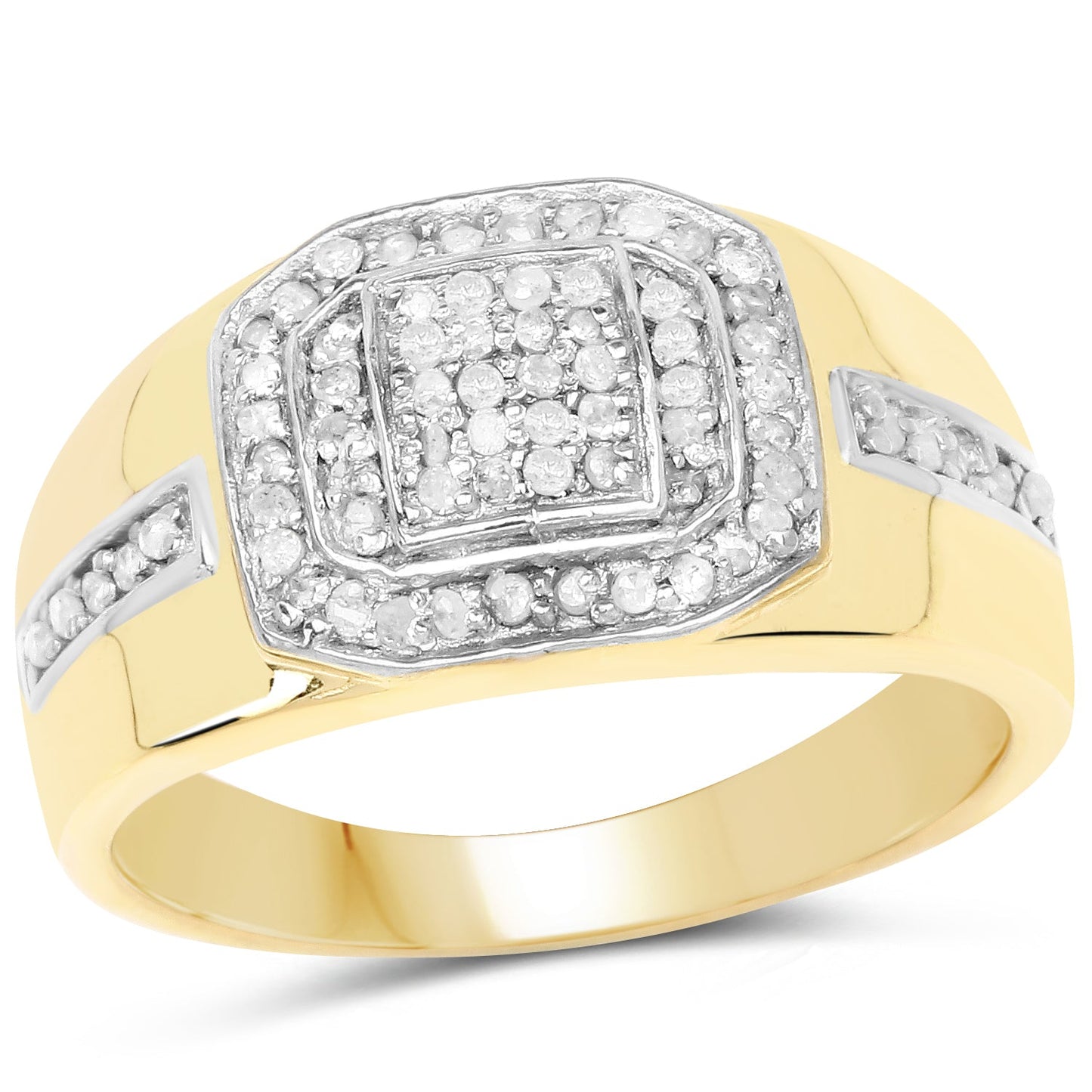 Anillo de plata de ley .925 chapado en oro amarillo de 14 quilates con diamantes blancos genuinos de 0.29 quilates