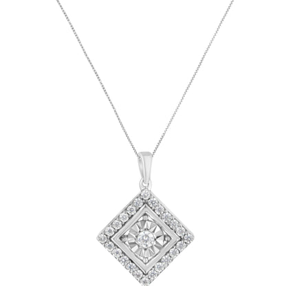 Collar con colgante cuadrado de oro blanco de 10 qt con diamantes de 1/2 TCW (color I-J, claridad I2-I3)