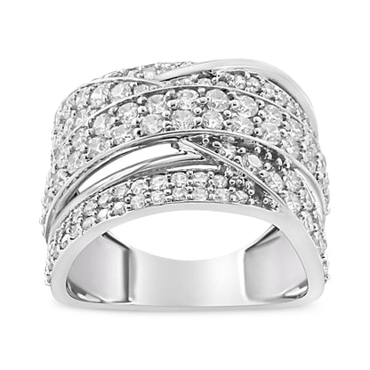 Anillo de banda superpuesta de plata de ley .925 con diamante de talla redonda de 2.00 Cttw (Color I-J, Claridad I2-I3) - Talla de anillo 7