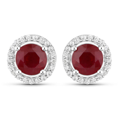 Pendientes de 1,22 quilates de rubí auténtico y diamantes blancos en oro blanco de 14K