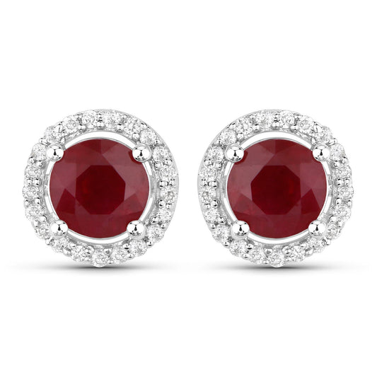 Pendientes de 1,22 quilates de rubí auténtico y diamantes blancos en oro blanco de 14K