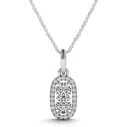 Colgante de diamantes de dos piedras en forma ovalada exterior de oro blanco de 14k (5/8 quilates en total)