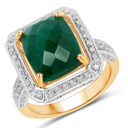 Anillo de plata de ley .925 con esmeralda teñida de 5.18 quilates y topacio blanco