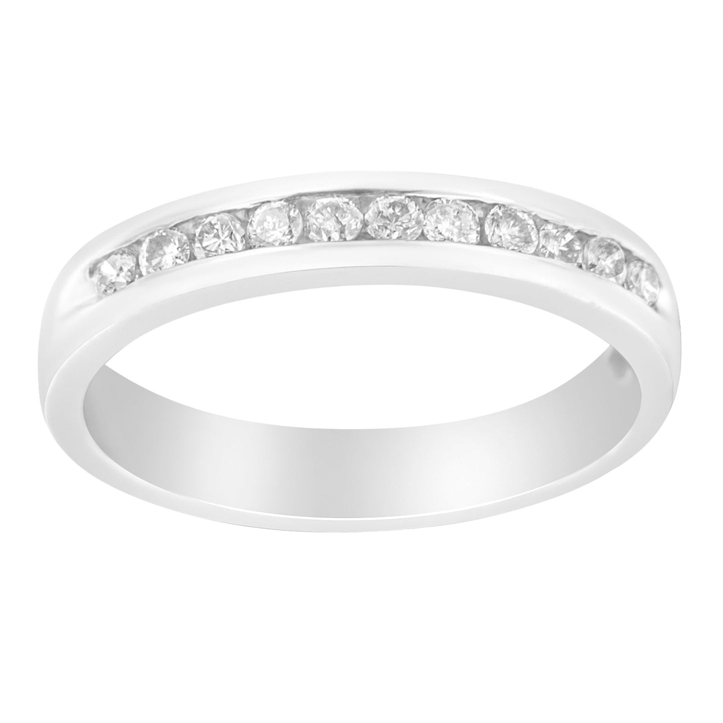 Anillo de boda clásico de oro blanco de 18 K, 1/4 Cttw, con diamantes redondos talla brillante engastados en canal, 11 piedras (color E-F, claridad I1-I2) - Talla 5