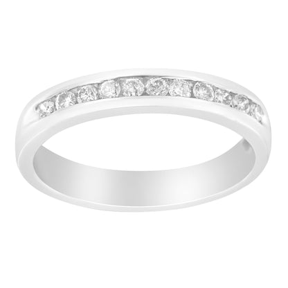 Anillo de boda clásico de oro blanco de 18 K, 1/4 Cttw, con diamantes redondos talla brillante engastados en canal, 11 piedras (color E-F, claridad I1-I2) - Talla 5