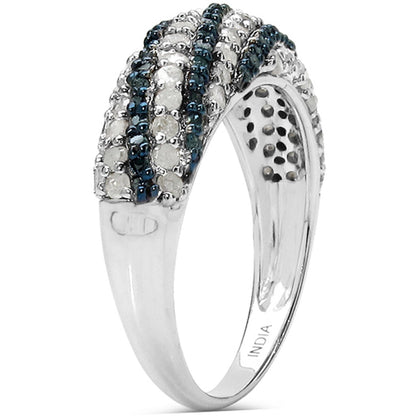 Anillo de plata de ley .925 con diamante azul auténtico y diamante blanco de 1,25 quilates