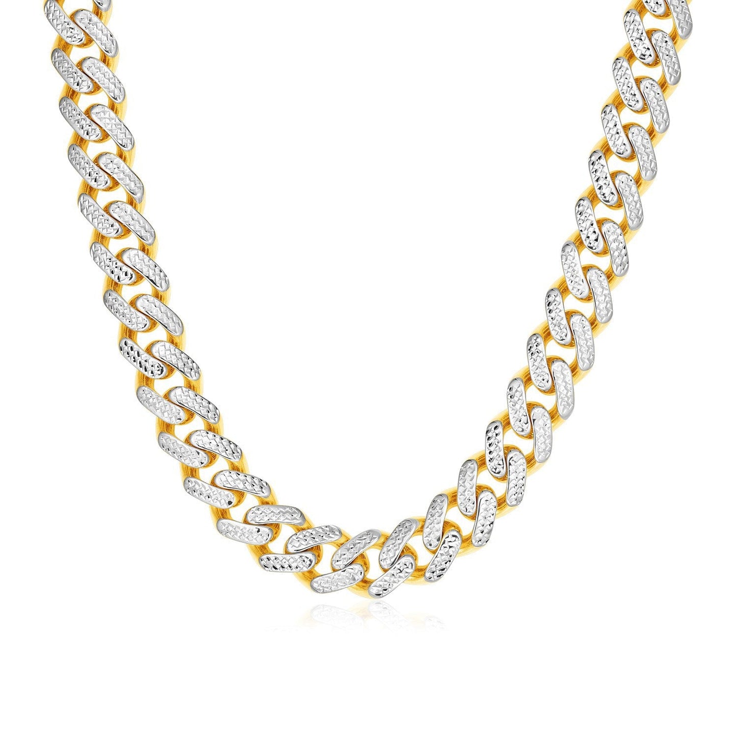 Cadena tipo cubana de oro de dos tonos de 14k con pavé blanco