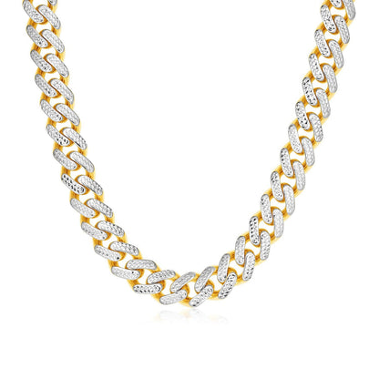 Cadena tipo cubana de oro de dos tonos de 14k con pavé blanco