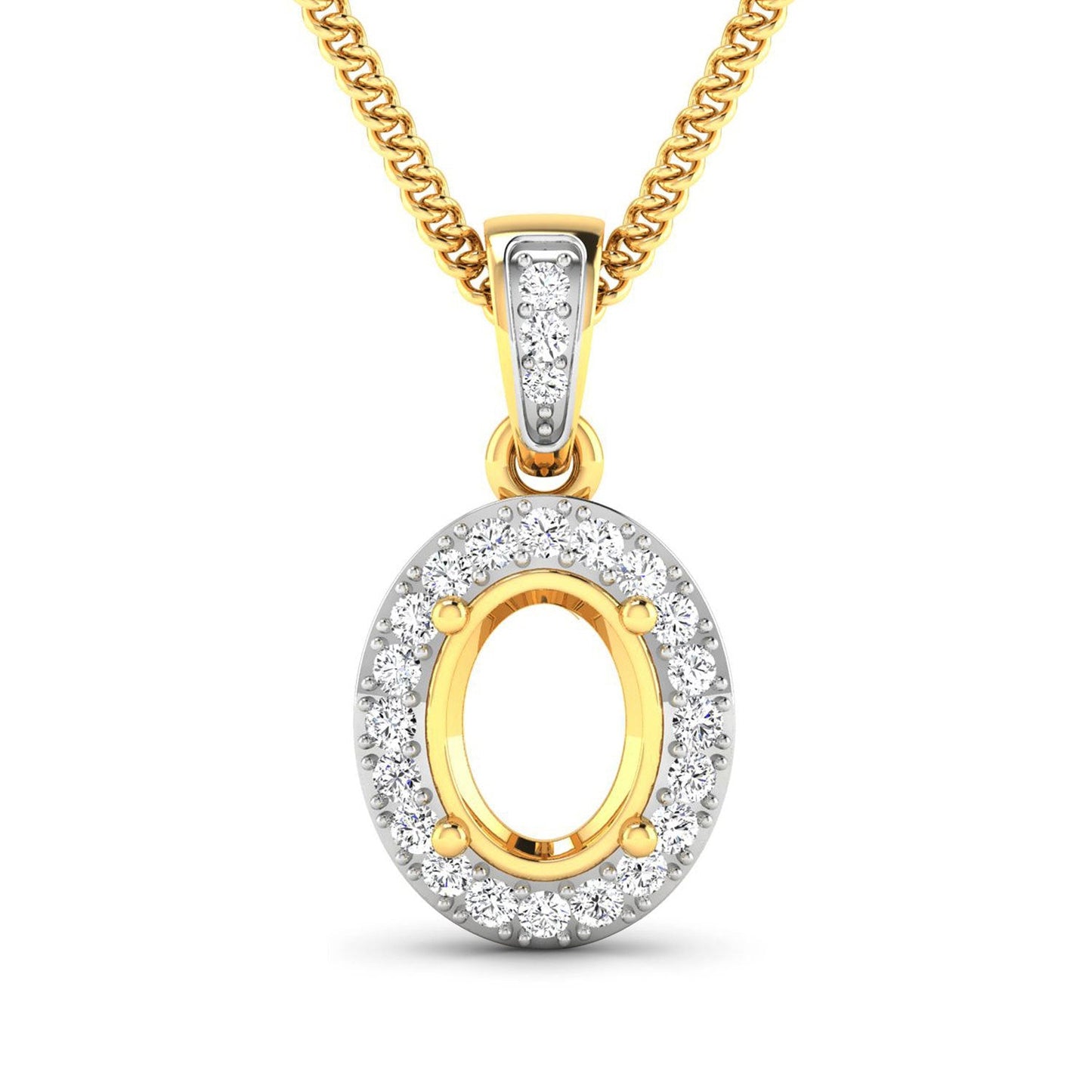 Colgante con engaste de oro amarillo de 14 quilates con diamante blanco auténtico de 0,18 quilates - para gema ovalada de 8x6mm