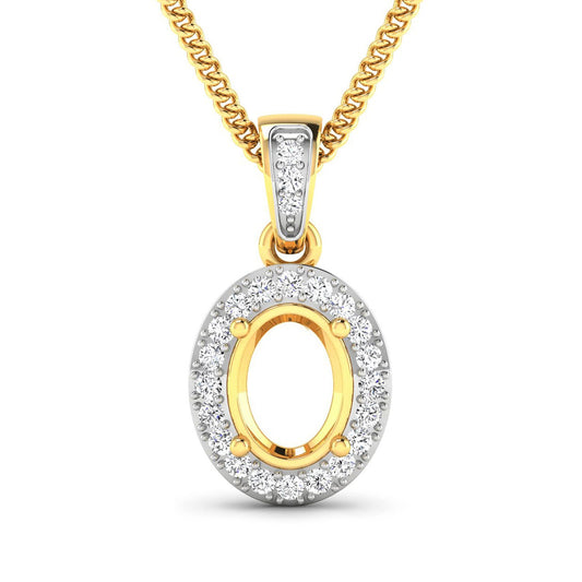 Colgante con engaste de oro amarillo de 14 quilates con diamante blanco auténtico de 0,18 quilates - para gema ovalada de 8x6mm