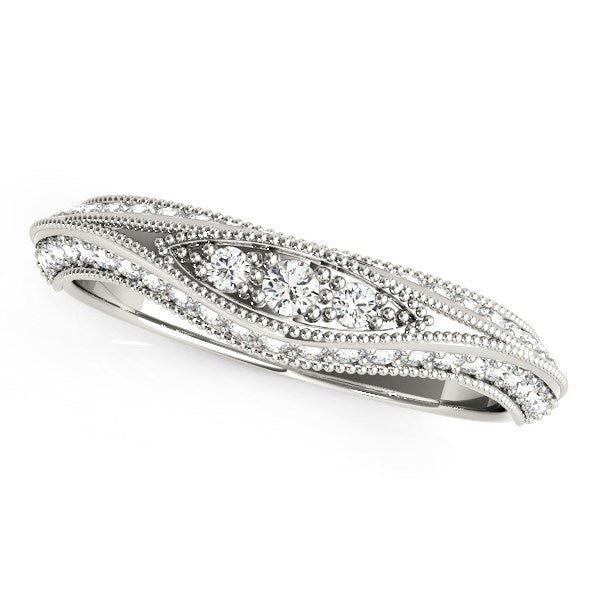 Anillo de boda de oro blanco de 14 quilates con diamantes estilo antiguo curvo (1/3 quilates en total)