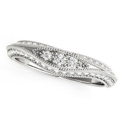Anillo de boda de oro blanco de 14 quilates con diamantes estilo antiguo curvo (1/3 quilates en total)