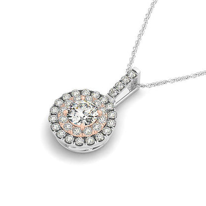 Colgante de diamantes halo de forma redonda en oro blanco y rosa de 14k (1/2 cttw)
