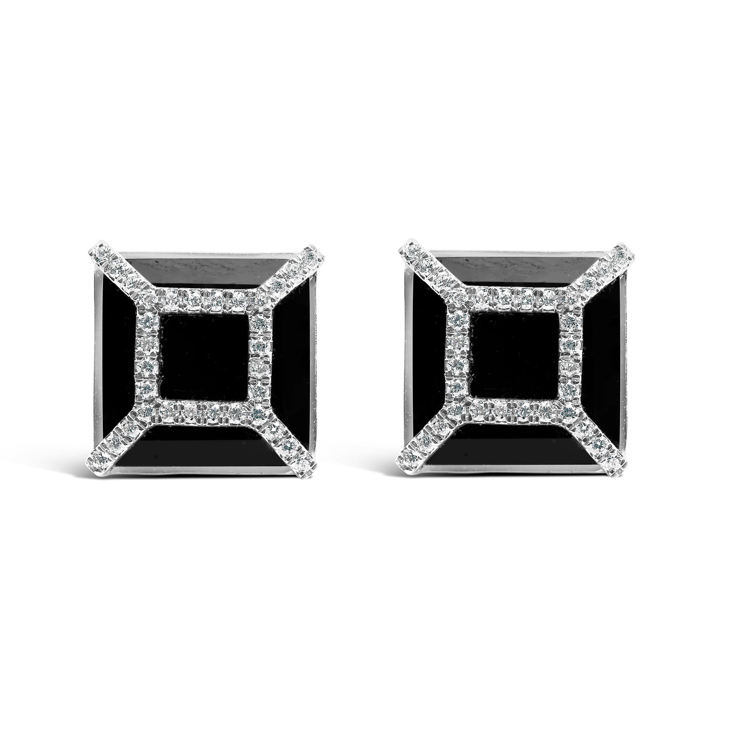 Pendientes de oro blanco de 14K con diamante de 3/8ct y ónix negro de 11x11MM (color G-H, claridad SI1-SI2)