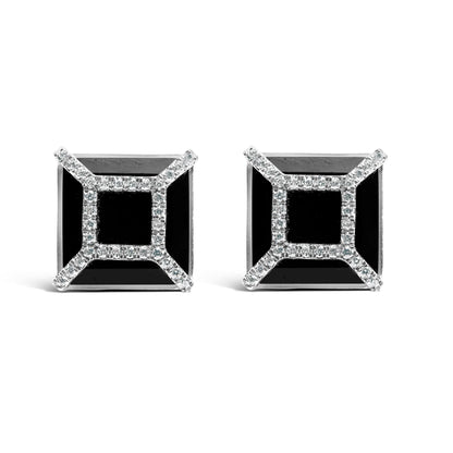 Pendientes de oro blanco de 14K con diamante de 3/8ct y ónix negro de 11x11MM (color G-H, claridad SI1-SI2)