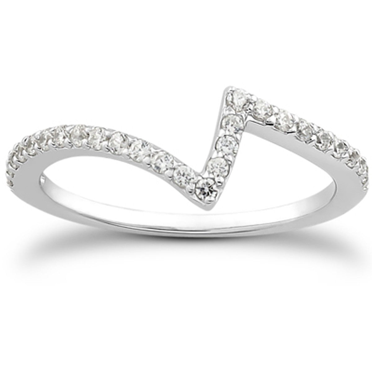 Anillo de boda de oro blanco de 14k con diamantes pavé en zig-zag de fantasía