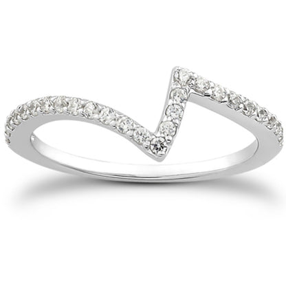 Anillo de boda de oro blanco de 14k con diamantes pavé en zig-zag de fantasía