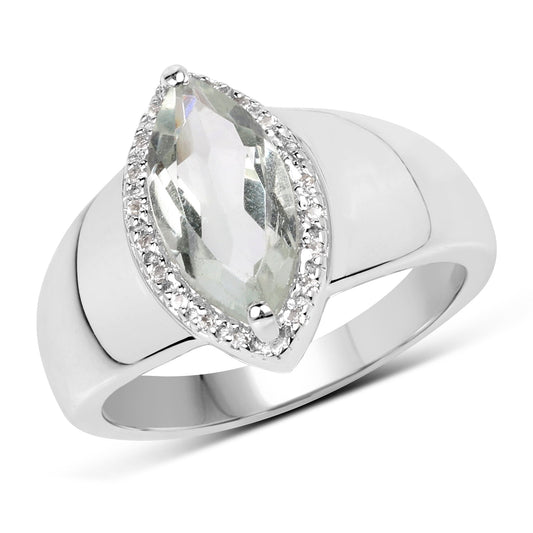 Anillo de Plata de Ley .925 con Amatista Verde Genuina de 1,64 Quilates y Topacio Blanco