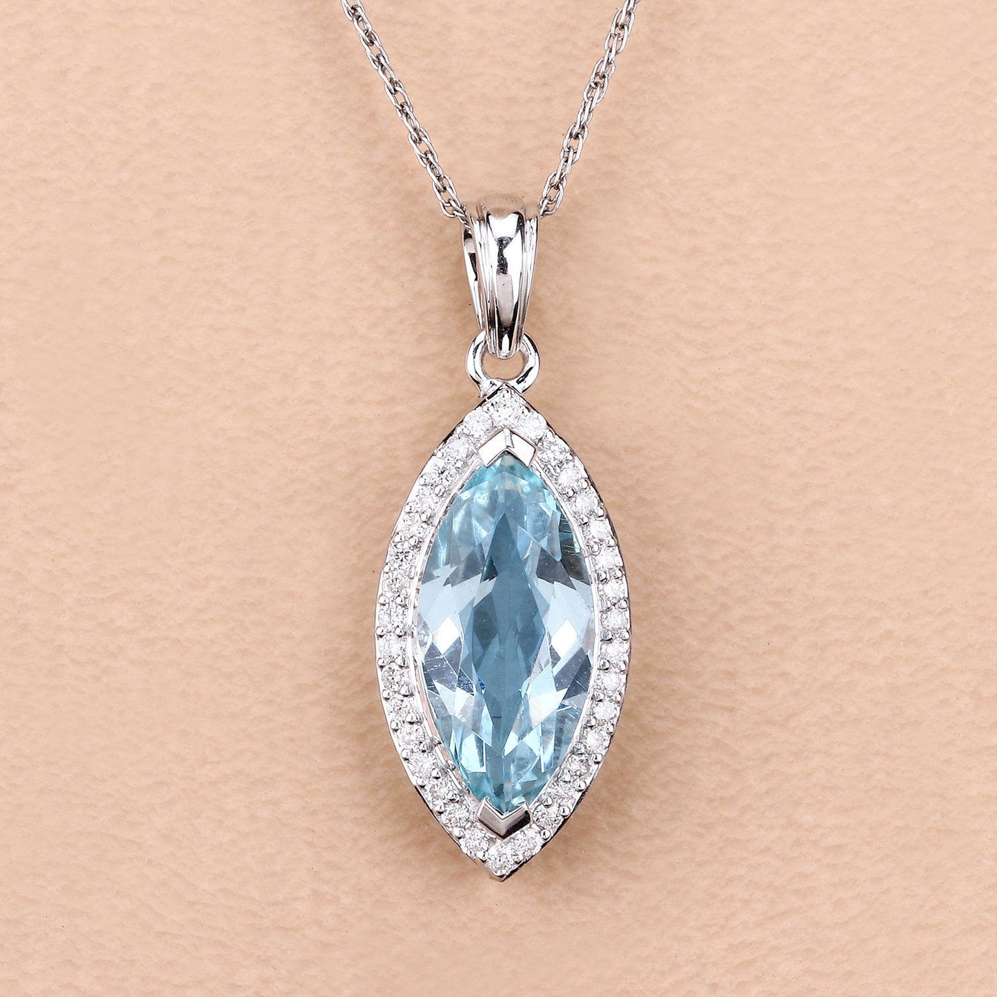 Colgante de oro blanco de 14 quilates con aguamarina auténtica de 2,55 quilates y diamantes blancos