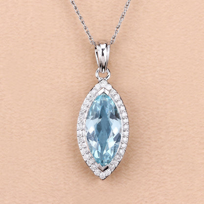 Colgante de oro blanco de 14 quilates con aguamarina auténtica de 2,55 quilates y diamantes blancos