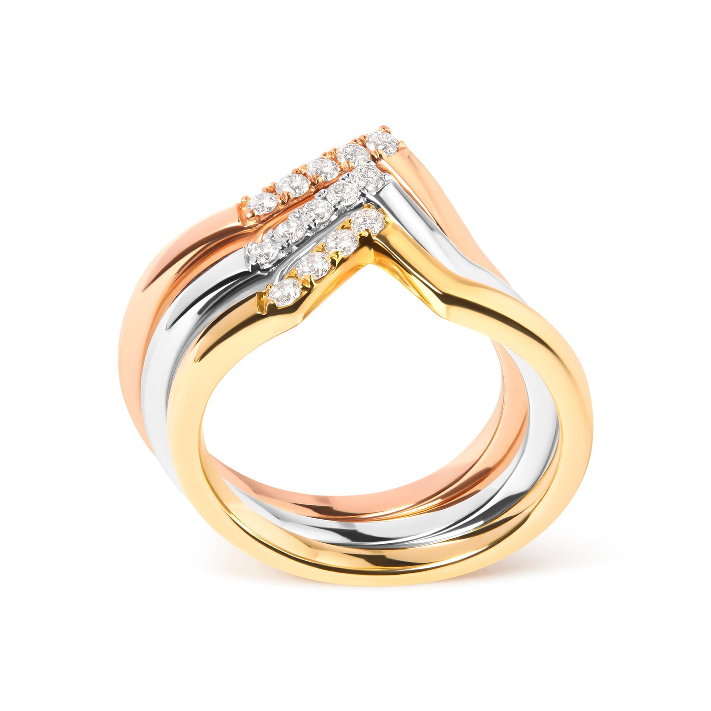 Anillo apilable de oro de 14 quilates con diamantes de 1/4 qt. en forma de chevrón geométrico (color G-H, claridad SI1-SI2) - Talla 7