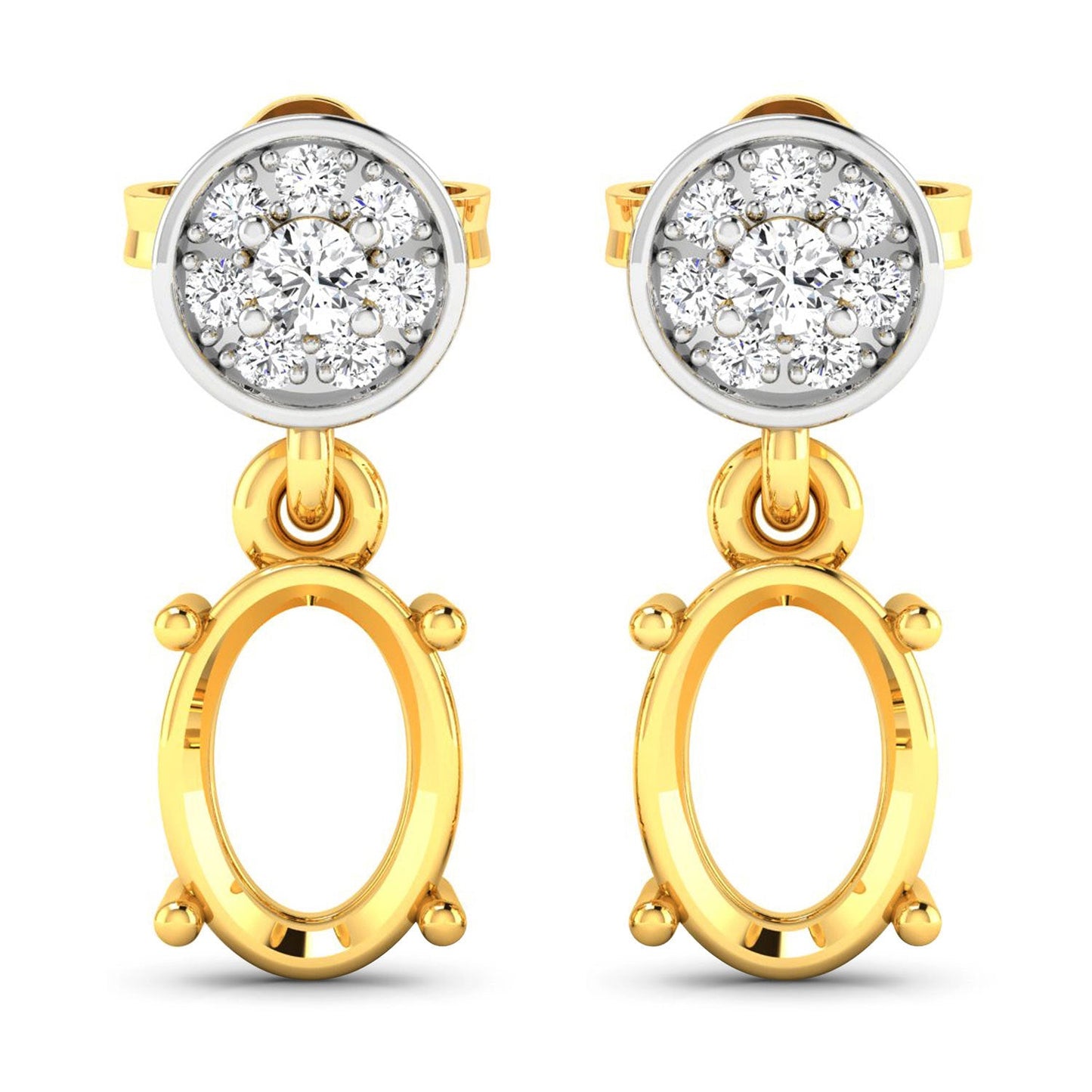 Pendientes con montura semiacabada de oro amarillo de 14 quilates con diamantes blancos genuinos de 0,11 quilates - capacidad para gemas ovaladas de 7x5 mm