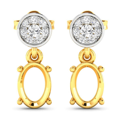 Pendientes con montura semiacabada de oro amarillo de 14 quilates con diamantes blancos genuinos de 0,11 quilates - capacidad para gemas ovaladas de 7x5 mm
