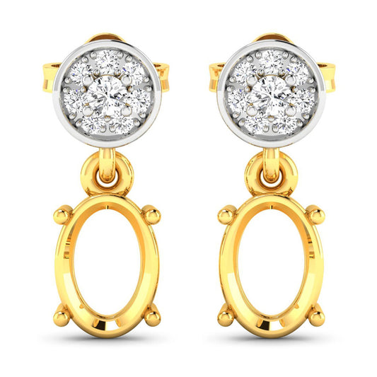 Pendientes con montura semiacabada de oro amarillo de 14 quilates con diamantes blancos genuinos de 0,11 quilates - capacidad para gemas ovaladas de 7x5 mm