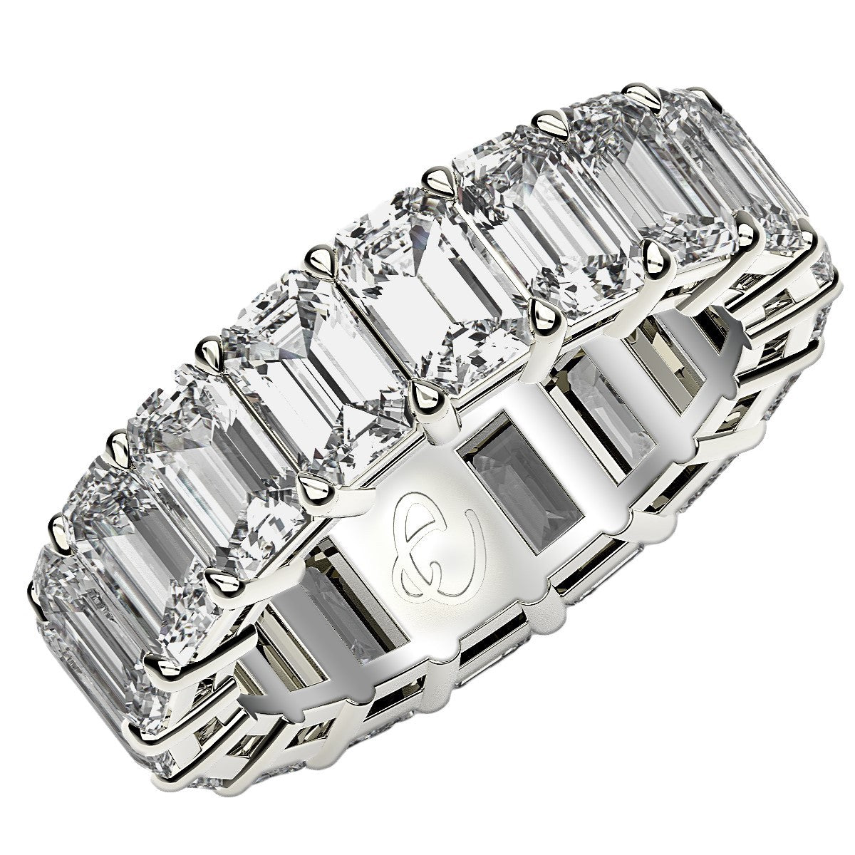 Anillo de eternidad de diamantes cultivados en laboratorio talla esmeralda en oro blanco de 14k (8 quilates totales FG/VS2)