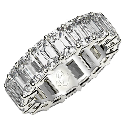 Anillo de eternidad de diamantes cultivados en laboratorio talla esmeralda en oro blanco de 14k (8 quilates totales FG/VS2)