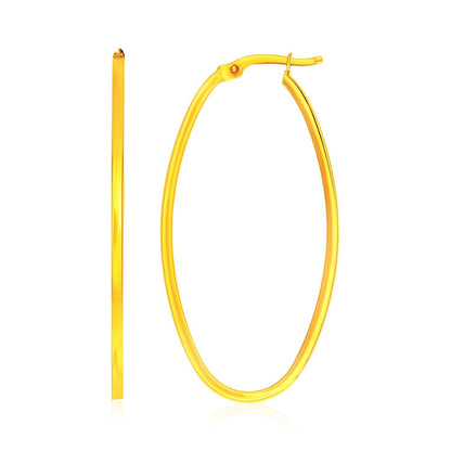 Pendientes de aro delgados ovalados de oro amarillo de 14 quilates