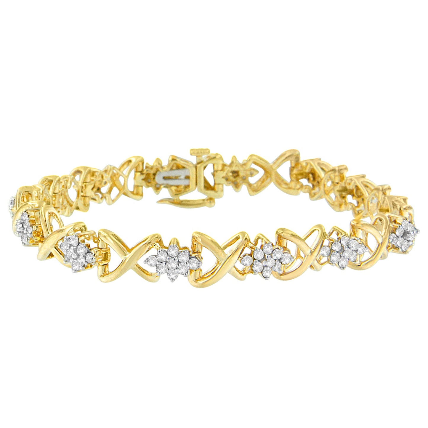 Pulsera de eslabones de oro amarillo de 10 quilates chapado en plata de ley 925 con diamantes redondos de 2,00 quilates y 7" (color H-I, claridad I2-I3)