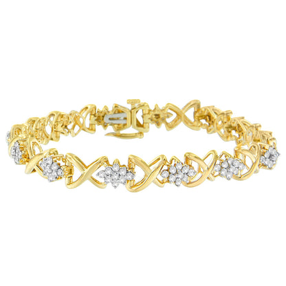 Pulsera de eslabones de oro amarillo de 10 quilates chapado en plata de ley 925 con diamantes redondos de 2,00 quilates y 7" (color H-I, claridad I2-I3)