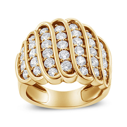 Anillo de banda de varias filas de diamantes de 2.00 Cttw de plata de ley 925 bañada en oro amarillo de 14K (color J-K, claridad I1-I2) - Talla 7