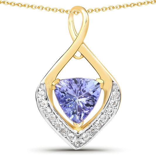 Colgante de plata esterlina .925 con tanzanita genuina de 0,96 quilates y topacio blanco