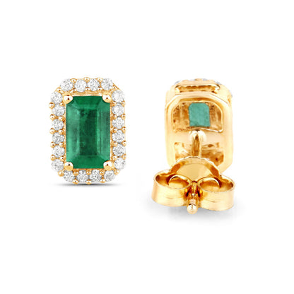 Pendientes de oro amarillo de 14 quilates con esmeraldas auténticas de Zambia de 0,91 quilates y diamantes blancos