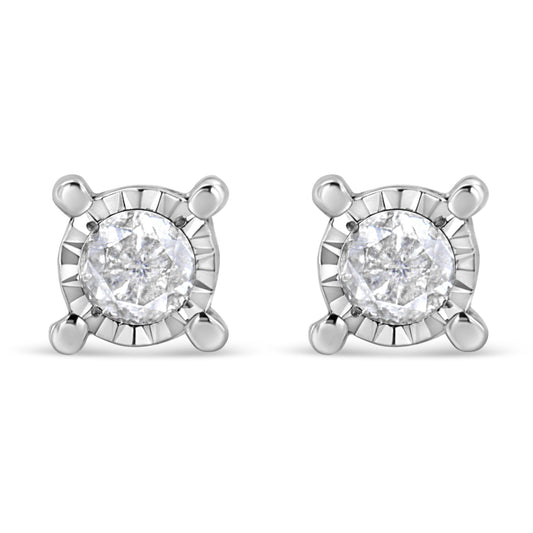 Pendientes de plata de ley .925 con solitario de diamantes de talla brillante redonda de 1.0 quilates engastados en milagro (color H-I, claridad I2-I3)