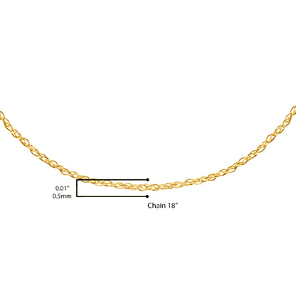 Cadena de soga unisex de oro amarillo macizo de 10K de 0,5mm, delgada y delicada, de 18 pulgadas